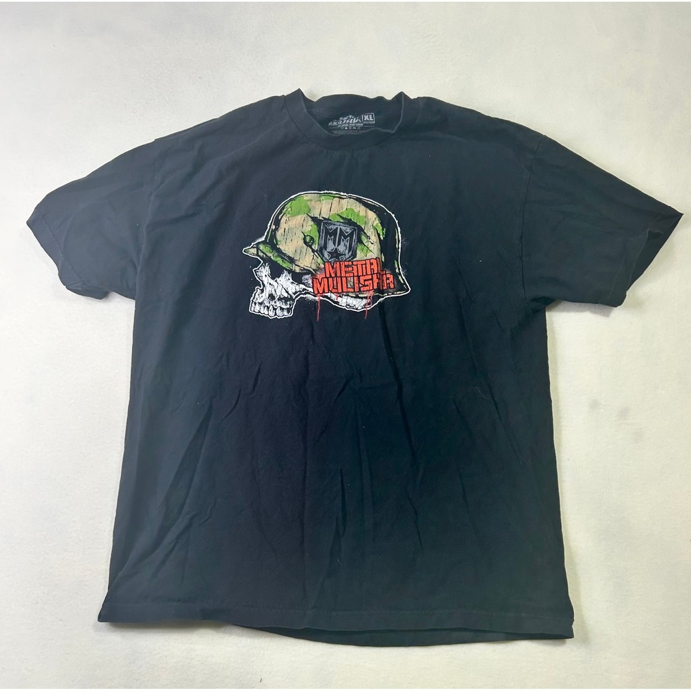 Metal Mulisha Mens XL Black Graphic Tee Skull‎ Camo Helmet Cotton T-Shirt